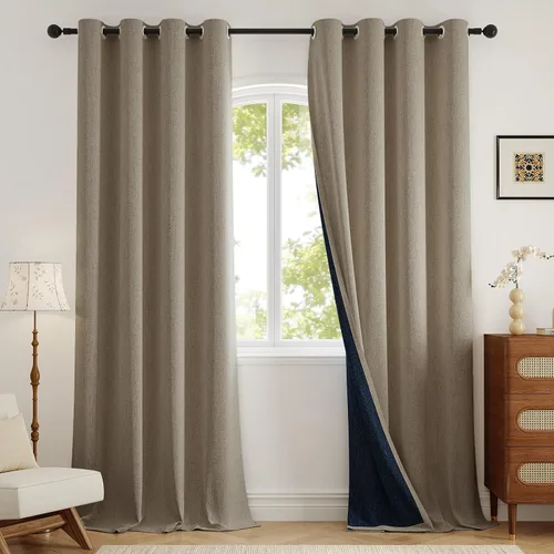 Vista 10 de Rinwoc Cortinas opacas gruesas y suaves, juego de 2 paneles para dormitorios pequeños/habitaciones de niños, con textura de lino y bloqueo de luz