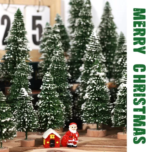 Vista 5 de 30 piezas de mini árboles de Navidad, mini árboles de Navidad artificiales de pino con base de madera, mini árboles de sisal para mesa, decoración