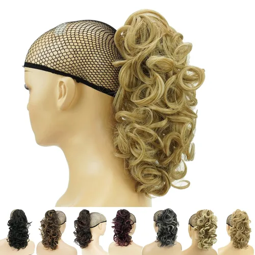 Vista 6 de IMISSU Extensiones de cabello rizado desordenado, cola de caballo con clip de cola de caballo (rubio playa)