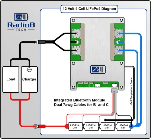 Vista 7 de Smart BMS 4S 12V Lifepo4 - Placa de protección de PCB para gestión de baterías de litio con cables de equilibrio y Bluetooth inalámbrico, soporta 4