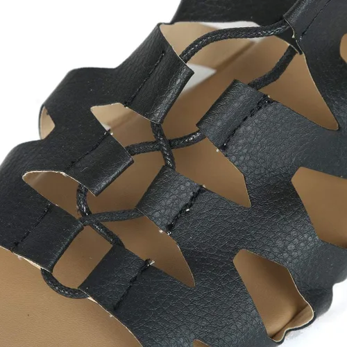 Vista 6 de Aniywn Sandalias para mujer, sandalias de gladiador altas hasta el muslo, sandalias planas con cordones y puntera abierta, sandalias con tiras hasta