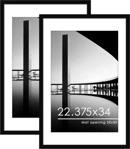 Vista 10 de PEALSN - Juego de 2 marcos de fotos de 12 x 18, muestra fotos de 11 x 17 con paspartú o 12 x 18 sin paspartú para montaje en pared, marcos para Negro