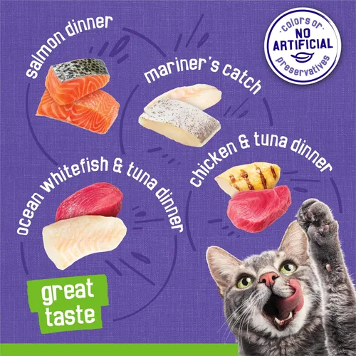 Vista 5 de Purina Friskies Paquete de la variedad de la pesca de la comida del gato enlatado, mariscos y pollo Pate Favoritos - (40) 5.5 oz. Latas