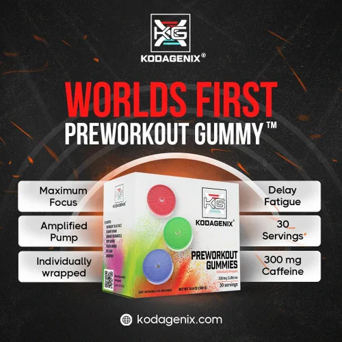 Vista 3 de Kodagenix Gomitas preentrenamiento para hombres y mujeres con cafeína, L-citrulina y beta alanina - La primera goma preentrenamiento del mundo
