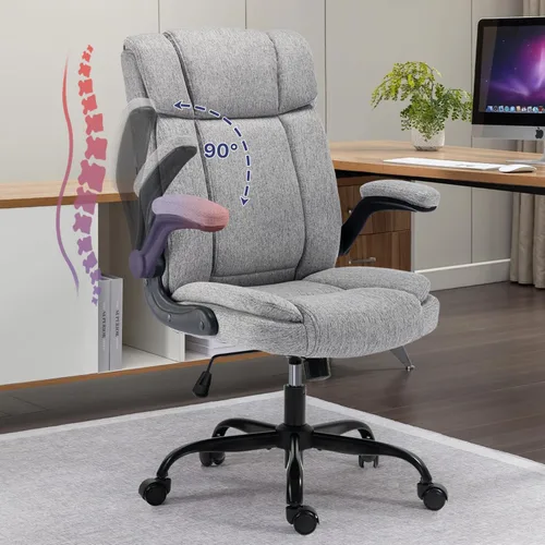 Vista 10 de Silla ejecutiva ergonómica con respaldo alto de tela, brazos Beige