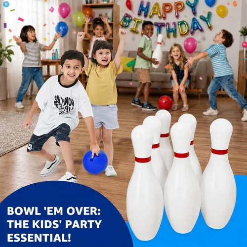 Vista 4 de Grip Kids Juego de bolos enorme de 17 pulgadas con bolsa de almacenamiento, 6 pines gigantes, juego de patio trasero para exteriores e interiores