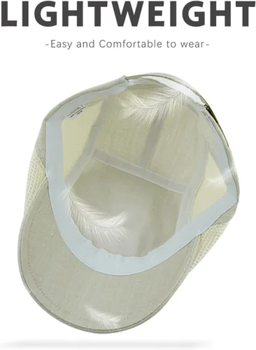 Vista 4 de Gorra plana de algodón de lino para hombre Newsboy de verano B31 - Beige