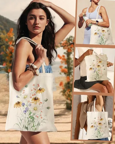 Vista 2 de Bolsa de lona con asas con cremallera para mujer, dama de honor, cumpleaños, boda, madre, señoras, bolsas de regalo para compras