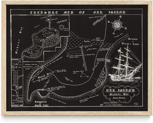 Vista 9 de 1974 Mapa de Fred Nolan del Tesoro de la Isla de Oak, Nueva Escocia, Canadá - Impreso Artístico Enmarcado de 11x14 – Gran Pieza de Diseño