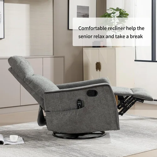 Vista 7 de Silla reclinable giratoria para adultos, masaje y calor, tela, color gris
