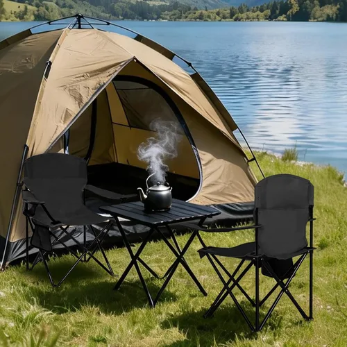 Vista 6 de Silla plegable para acampar con portavasos y bolsa de almacenamiento lateral, capacidad de 300 libras, ligera, respaldo alto, portátil para playa