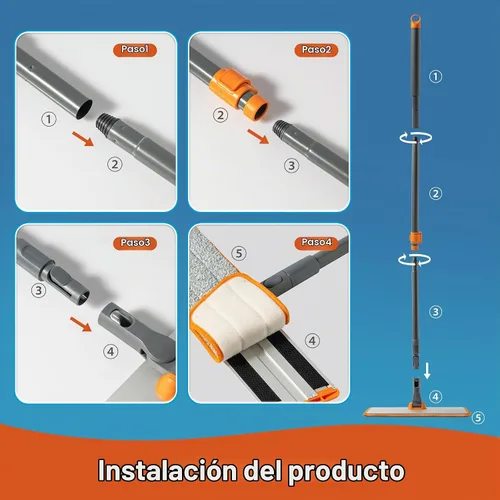 Vista 8 de CLEANHOME - Trapeador plano para madera dura y pelo de mascotas, 4 almohadillas lavables 4 Reusable Microfiber Pads for Wet/Dry Mopping. 180°