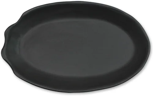 Vista 3 de roro Platos llanos de cerámica hechos a mano en negro mate (juego de 2) – 12.5 x 7.5 pulgadas diseño ovalado Artesanía artesanal para comedor