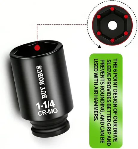 Vista 2 de Enchufe métrico de impacto profundo de 1-1/4 de 1/2", CR-MO de 6 puntos para una fácil extracción de la tuerca del eje Negro