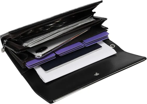 Vista 2 de Billetera de cuero para mujer, gran capacidad, bloqueo RFID, carteras de cuero genuino con cremallera para mujer, soporte para múltiples tarjetas