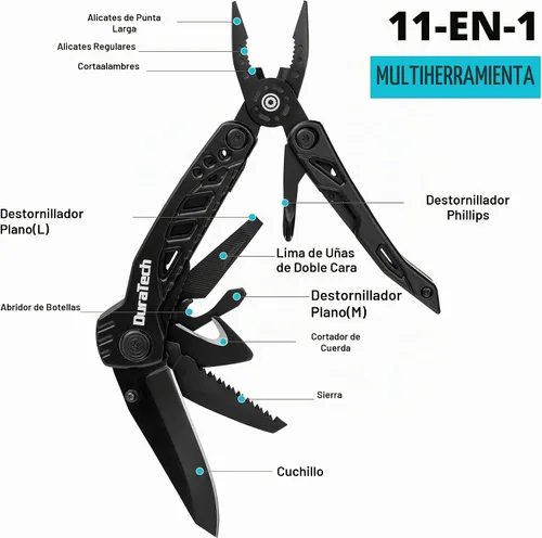 Vista 3 de DURATECH Cuchillo multiherramienta 11 en 1, regalo para hombres, cuchillo de bolsillo multiherramienta de acero inoxidable con hoja grande