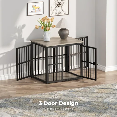 Vista 3 de Lyromix Mueble de jaula para perros de 27 pulgadas con 3 puertas, mesa auxiliar de madera resistente para perros pequeños, múltiples unidades se