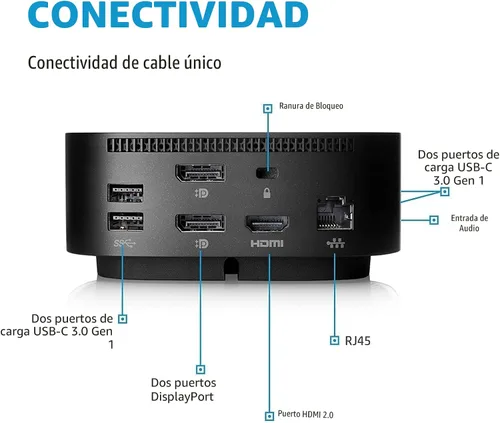 Vista 2 de HP USB-C Essential Dock G5 – Estación de acoplamiento multipuerto con USB-C, HDMI, DisplayPort, Ethernet Incluye base Dockztorm DisplayPort