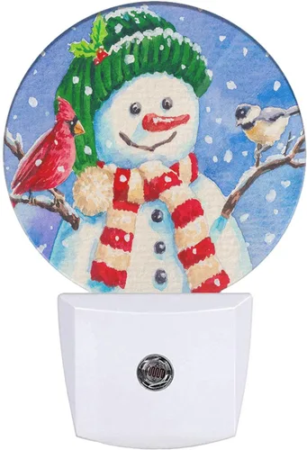 Vista 23 de Lindo muñeco de nieve luz nocturna de muñeco de nieve de Navidad de invierno enchufable luz nocturna con sensor automático iluminación LED