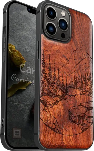 Vista 14 de Carveit Funda magnética de madera para iPhone 13 Pro Max [madera natural y TPU suave negro] Funda protectora de madera única y elegante a prueba