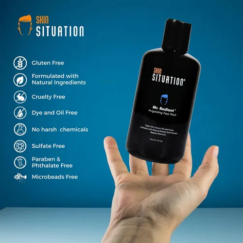 Vista 3 de Mr. Radiant - Jabón facial diario para hombres, un limpiador suave para combatir el acné, aceite y piel seca, desobstruye los poros, refresca e