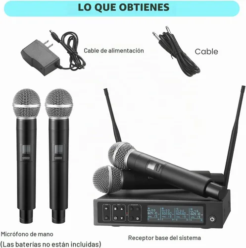 Vista 7 de Sistema de micrófono inalámbrico, micrófonos de mano inalámbricos de 4 x 50 canales, rango UHF de 200 pies, micrófonos con transmisión de señal