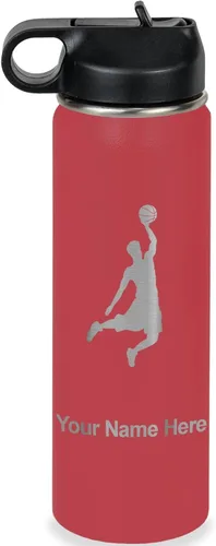 Vista 10 de LaserGram Botella de Agua Personalizada, Basketball Slam Dunk Man, Acero Inoxidable de Doble Pared con Aislamiento al Vacío con Pajita Abatible