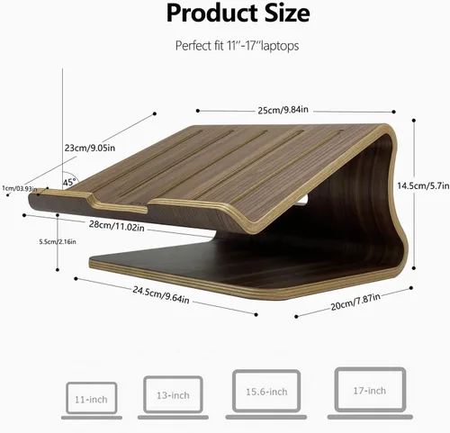 Vista 4 de SAMDI Soporte de madera para computadora de escritorio, soporte para laptop, soporte de computadora de refrigeración de madera, adecuado