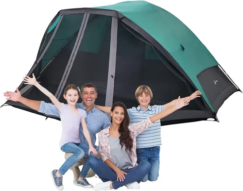 Vista 9 de Camping Tent - Water-Resistant Cabin Style Outdoor Shelter with Built-in Screen Tent and Carrying Bag by Wakeman Outdoors Azul