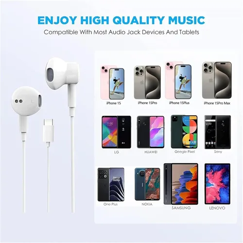 Vista 5 de Auriculares USB C para iPhone 17/16/15 Pro Max Plus Auriculares Tipo C con Micrófono y Control Remoto Cancelación de Ruido para iPhone 17/16/15 Pro