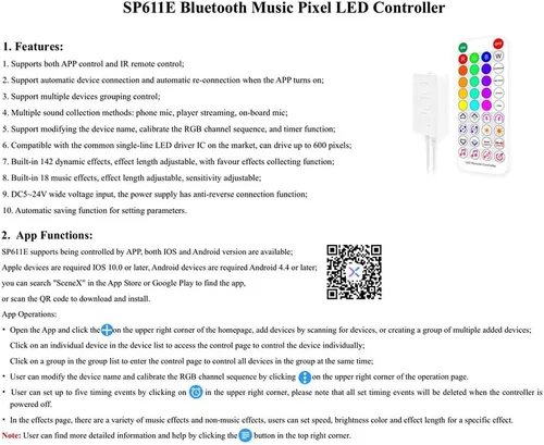 Vista 3 de Controlador LED SP611E Aplicación de música Bluetooth para WS2811 WS2812 Tira de luz LED direccionable IR38 Teclas DC5V-24V Sync Music Controller