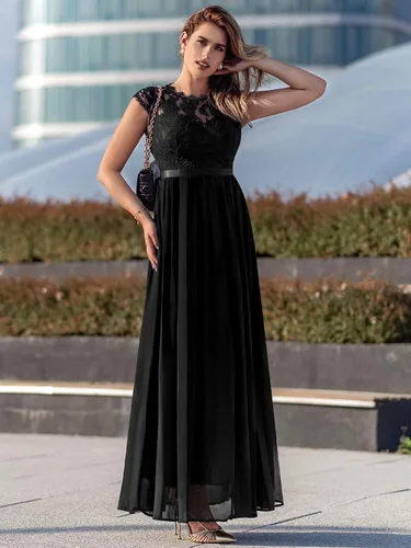 Vista 4 de Miusol Vestido de encaje floral formal para mujer, de manga corta, para fiesta de noche, largo