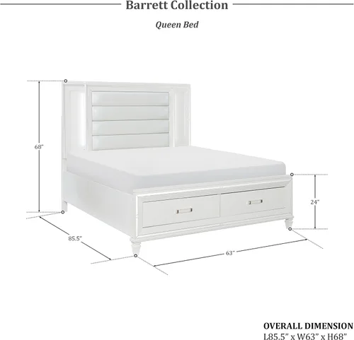 Vista 2 de Lexicon Barrett - Cama de plataforma con almacenamiento de estribo, tamaño Queen, color blanco