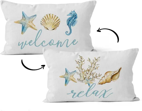 Vista 15 de HIWX Fundas de almohada costeras, fundas de almohada costeras, fundas de almohada decorativas de playa náutica, almohadas náuticas, decoración Blue1