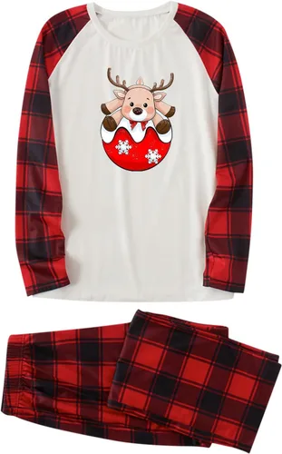 Vista 7 de Christmas Pajamas for Family, Matching Family Christmas PJs Sets Merry Christmas Print Top Red Plaid Pants Sleepwear