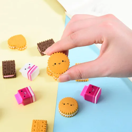 Vista 7 de Borradores de galletas para niños, 12 piezas 3D lindo rompecabezas de comida, mini borrador de galletas, divertido borrador de escritorio