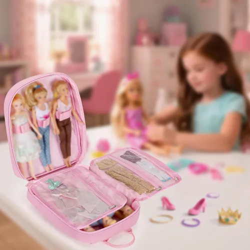 Vista 7 de GRAOSO Mochila de transporte compatible con muñecas Barbie de 12 pulgadas Rosa