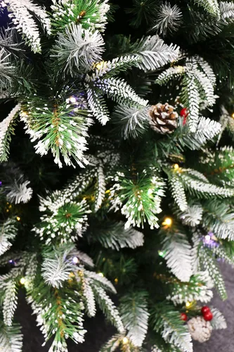 Vista 4 de Árbol de Navidad de pino flocado súper doble preiluminado con luces LED que cambian de color (5 pies preiluminado)