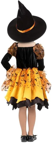 Vista 4 de NA Disfraz de bruja iluminada para niñas conjunto de vestido elegante para niños color amarillo 3-4T