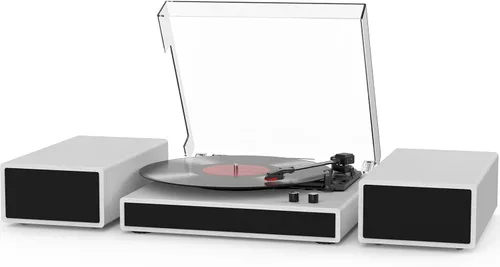 Vista 9 de Tocadiscos con 2 altavoces externos, tocadiscos con entrada Bluetooth, accionado por correa, 33, 45, 78 RPM, tocadiscos LP para discos de vinilo