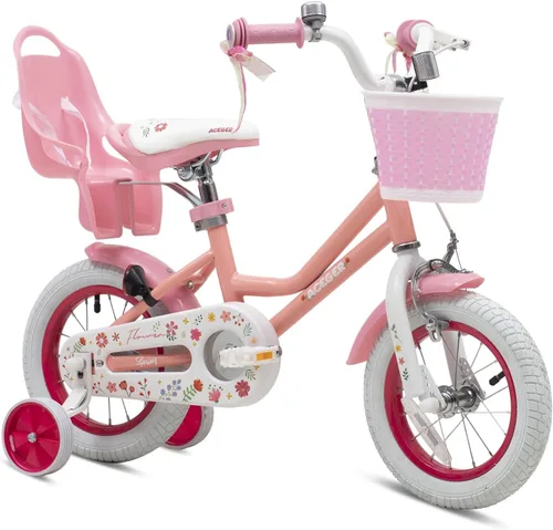 Vista 15 de ACEGER Girls Bike with Basket for Ages 2-12 Years Old Kids, 12 14 16 18 Inch with Training Wheels，Princess Style with Streamers, Handbrake & Coaster