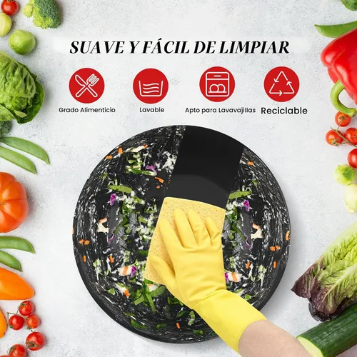 Vista 5 de GEHE - Juego de ensaladera de fibra de bambú con utensilios para servir - Grande de 9.8 pulgadas, recipientes para mezclar de bambú sólido Negro