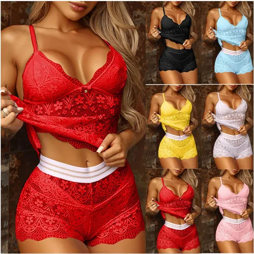 Vista 2 de Conjunto de pijama para mujer, conjunto de pijama floral de 2 piezas, conjunto de camisola de descanso