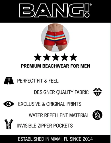 Vista 7 de Bang Men's Swimwear - Beach Shorts - Stretchy Quick-Dry All-Use Premium Swimsuit Trunk Square Cut