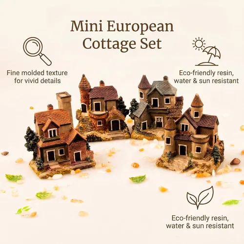 Vista 4 de 4 piezas de casa en miniatura de hadas, jardinería, micro paisaje, pueblo, piedra, bonsái, terrario, manualidades, adornos, accesorios, decoración