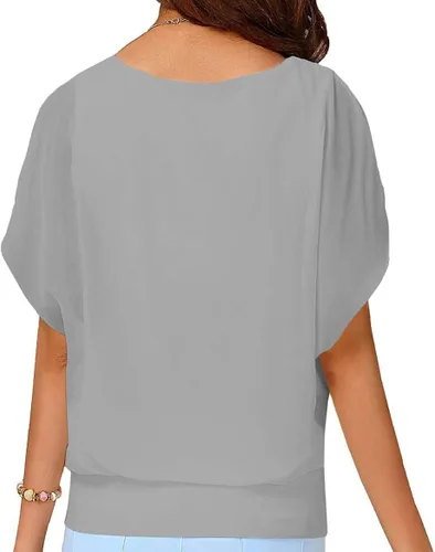 Vista 2 de Neineiwu Blusa holgada de gasa de manga corta para mujer