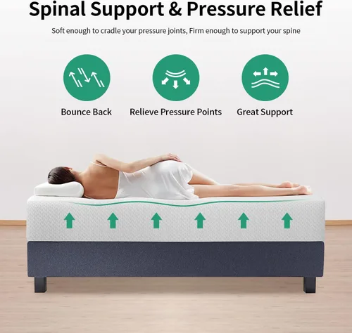 Vista 5 de PayLessHere Bed-in-a-Box - Colchón de espuma viscoelástica de té verde de 12 pulgadas, colchón de firmeza media transpirable certificado CertiPUR-US