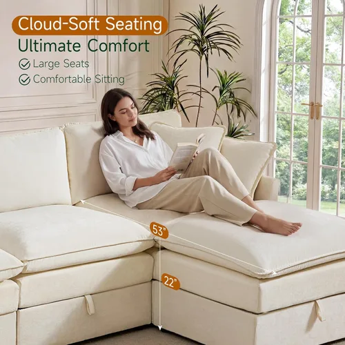 Vista 5 de Sofá modular con almacenamiento, sofá cama de 103 pulgadas, sofá cama seccional, sofá nube de gran tamaño con otomana móvil, sofá moderno de 6