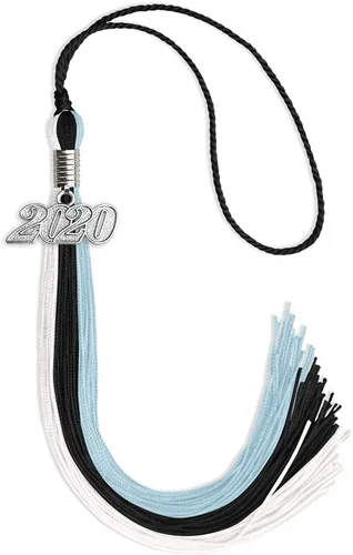 Vista 7 de Endea Graduation Borla de triple color con gota de fecha plateada (negro/dorado/granate, 2020)