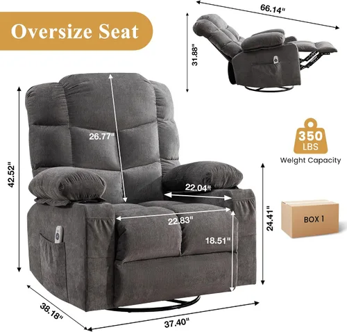 Vista 2 de Recliner Chair with Lumbar Heating & 8 Massage Points，Gray Grey